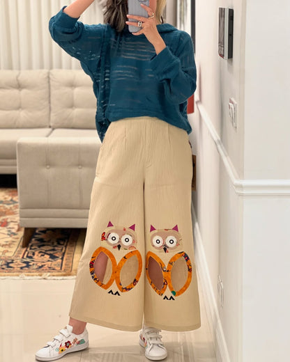 🦉Elegant Owl Cotton Culottes