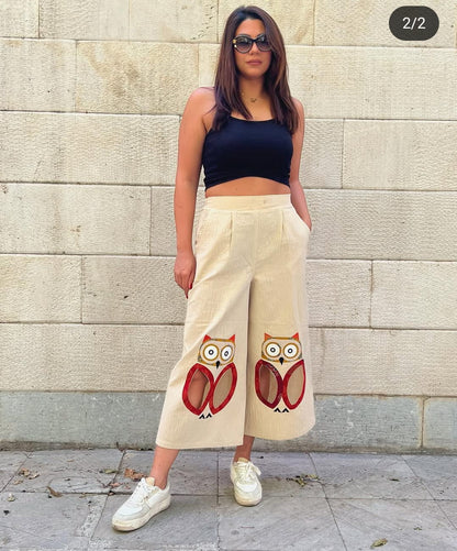 🦉Elegant Owl Cotton Culottes